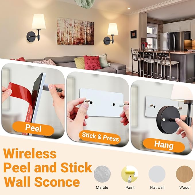 Battery Operated Wall Sconces Set Of Two, Wireless Battery Wall Light With 10000mAh RGB Rechargeable Magnetic Bulb, Rechargeable Wall Sconce With Remote Control For Bedroom, No Electrician Required