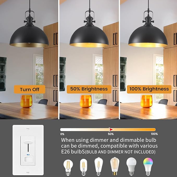 Black Pendant Lights Kitchen Island 2 Pack, Farmhouse Kitchen Pendant Lights, 11.8 inches Dome Pendant Light Fixtures, Industrial Vintage Light Fixture for Kitchen Island Dining Room