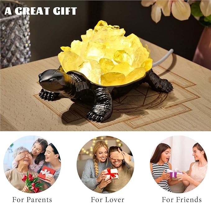 Runyangshi Natural Citrine Turtle Night Lamp Healing Crystal Bedroom Bedside Table Lamp USB Port Home Decor Women Men Gift
