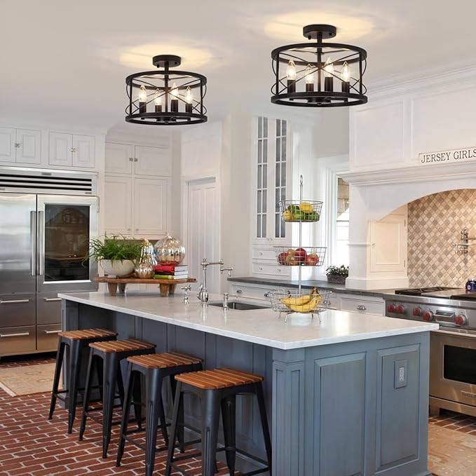 TOULMJ 4-Light Black Semi Flush Mount Ceiling Light, Farmhouse Modern Light Fixture, Hallway Light Fixtures Close to Ceiling Lighting Fixture for Kitchen Island Entryway Laundry Dining Room