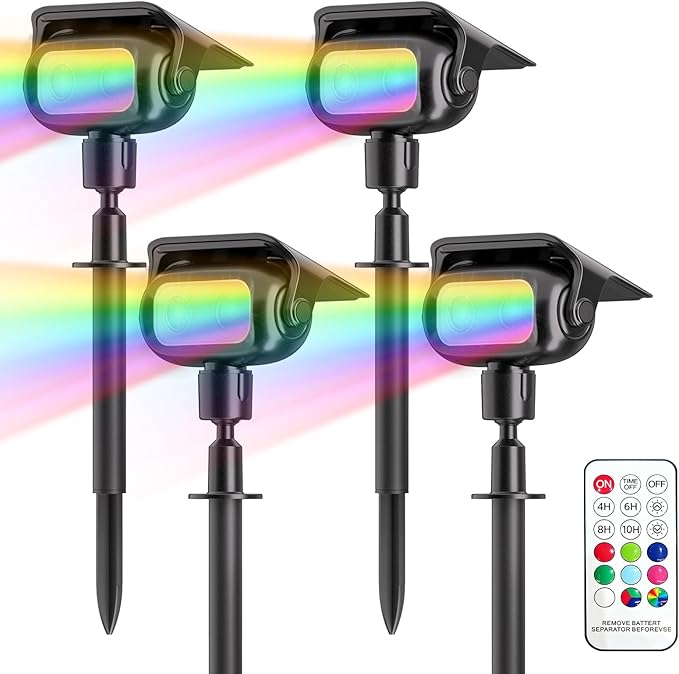Nreonrick RGB Multicolor Solar Spot Lights 360° Adjustable Solar Lights Outdoor IP65 Waterproof with 2-in-1 Solar Powered Spotlights for Landscape Lighting for Garden,Yard,Pathway (Multi Color,4 Pack)