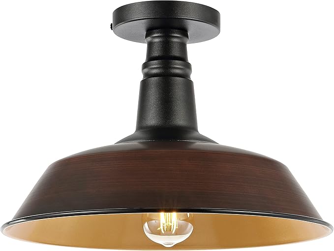 JONATHAN Y 14" Oil Rubbed Bronze/Black Industrial LED Semi Flush Mount Ceiling Light for Porch, Kitchen, Entryway, Modern Farmhouse Iron Fixture, White Metal Shade, LED Bulb Included (JYL7617G)