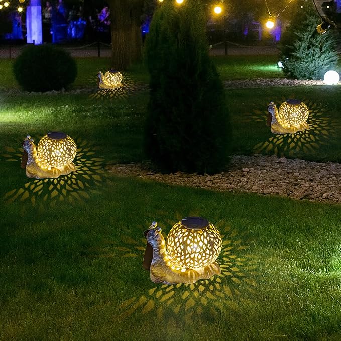 Solar Lanterns Outdoor Waterproof, 2 Pack Snail Garden Lights Staked Solar Powered Lanterns for Yard Patio Pathway, 2025 Gardening Lovers Mom Gifts