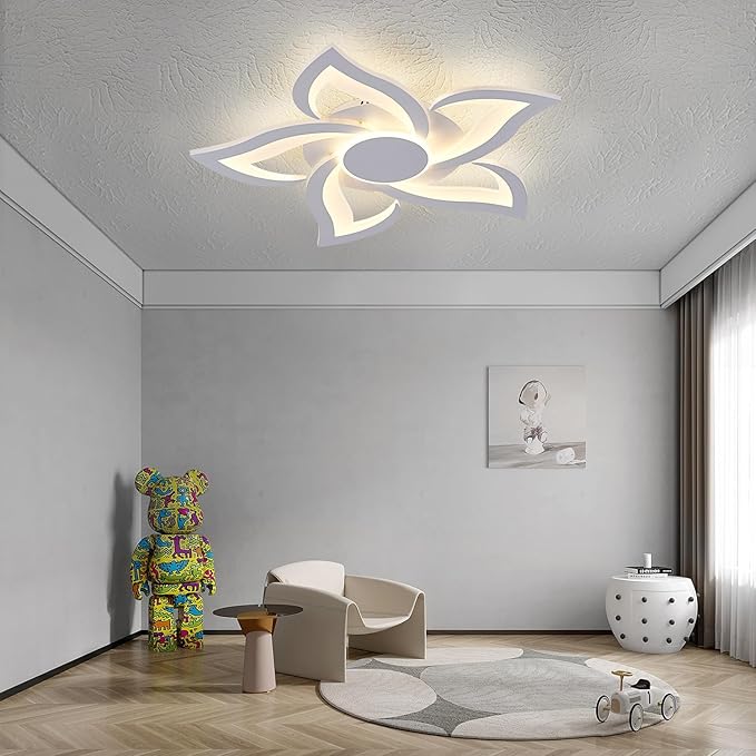 LED Ceiling Light with Remote, Modern Flush Mount Ceiling Light Fixtures, White 24" Flower Close to Ceiling Light Fixtures, 3000K-6000K Dimmable Ceiling Lamp for Bedroom, Kitchen, Dining room