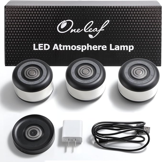 oneleaf Atmosphere Light Portable LED Night Light, Candle lamp, Three Lights with a Charging Base, Touch Switch Cordless Rechargeable Washroom,Stair,Bedroom,Camping(Black)