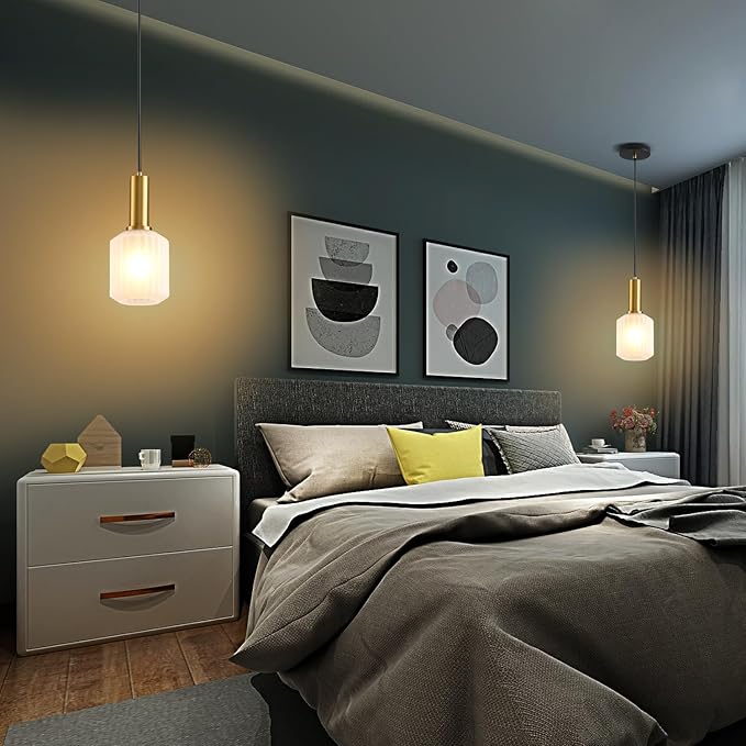 2 Pack Mid Century Frosted Glass Pendant Light Fixture Brushed Gold Pendant Lights Kitchen Island Modern Globe Pendant Lighting Adjustable Modern Entry Hanging Light