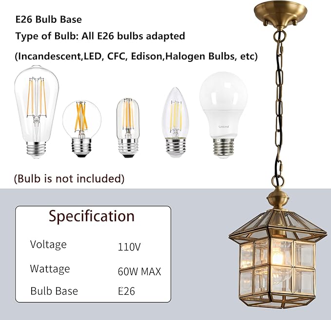 Milaii Mi Copper Brass Outdoor Pendant Light 12.6in Exterior Lantern Hanging Light Fixture Waterproof Anti-Rust Porch Light Outdoor Chandelier for Porch Kitchen Dining Room Entryway Patio