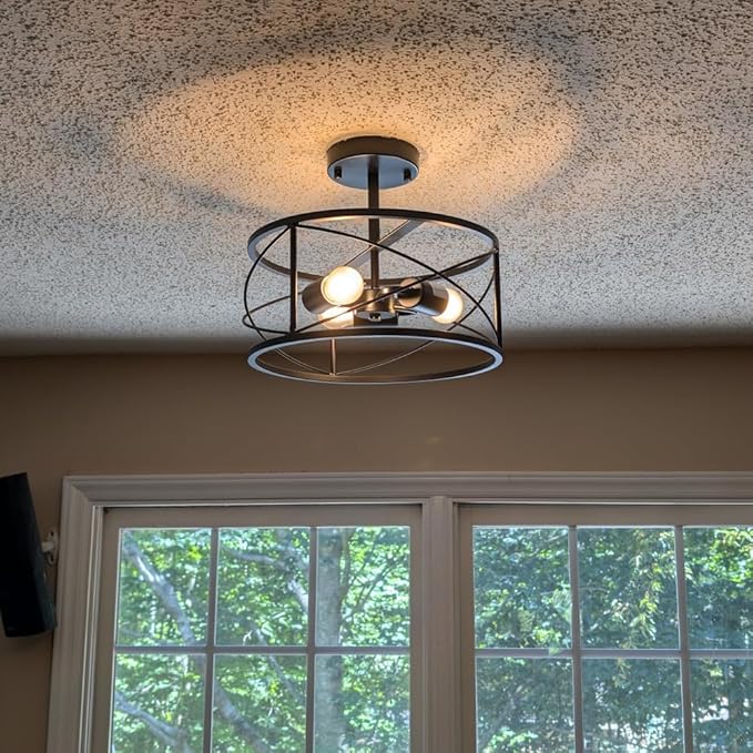 Farmhouse Flush Mount Ceiling Light, Rustic 3-Light Semi Flush Mount Ceiling Light Fixture with Wood Grain Finish, Retro Ceiling Lamp for Hallway Entryway Bedroom Dining Room