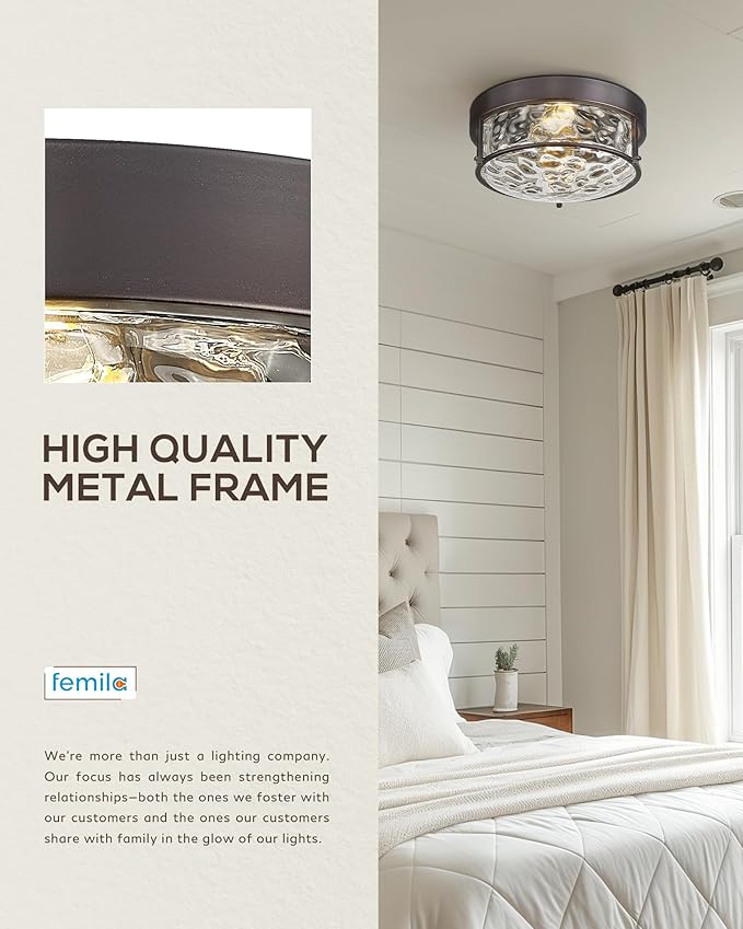 FEMILA 12" Flush Mount Ceiling Light, Modern Close to Ceiling Light Fixtures with Water Ripple Glass, E26 Base, 4FTJ22WG-F ORB