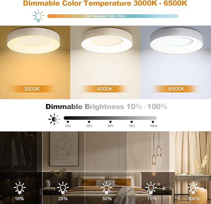 LEZOE RGB Flush Mount LED Ceiling Light Dimmable with Remote Control 11 Inch, 24W 2400lm Color Changing Ceiling Light Fixture, 3000K-6500K Ceiling Lamp for Bedroom Kitchen Hallway Party Living Room