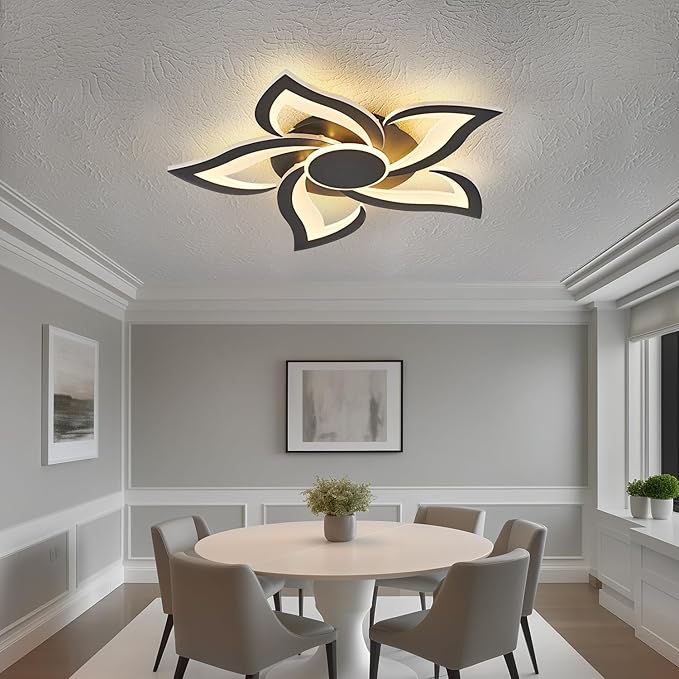 HuixuTe 24" Modern Geometric Ceiling Light Fixture, Black Dimmable 3 Colors LED Close to Ceiling Light Fixtures with Remote, Low Profile Flush Mount Ceiling Light for Kitchen, Living Room