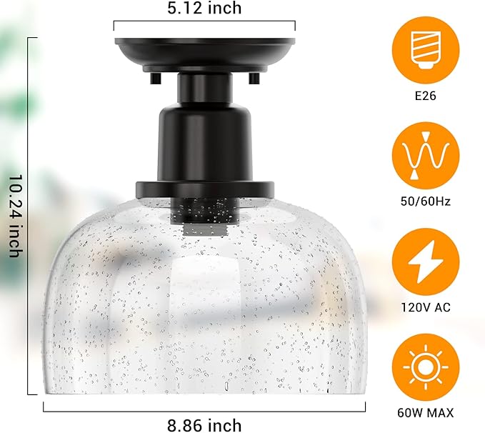 EAPUDUN Semi Flush Mount Ceiling Light, Modern Light Fixture with Seeded Bubble Glass Shade, Oil Rubbed Bronze Finish for Hallway Corridor Kitchen Bathroom Bedroom Passway, FMA1123-ORB