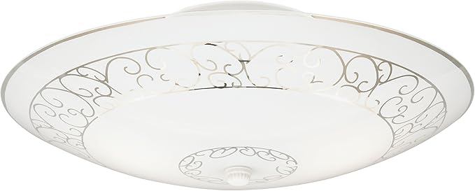 Westinghouse 6620600 Two-Light Semi-Flush-Mount Interior Ceiling Fixture, White Finish with White Scroll Design Glass, Round