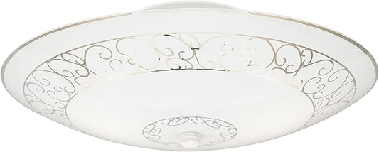 Westinghouse 6620600 Two-Light Semi-Flush-Mount Interior Ceiling Fixture, White Finish with White Scroll Design Glass, Round