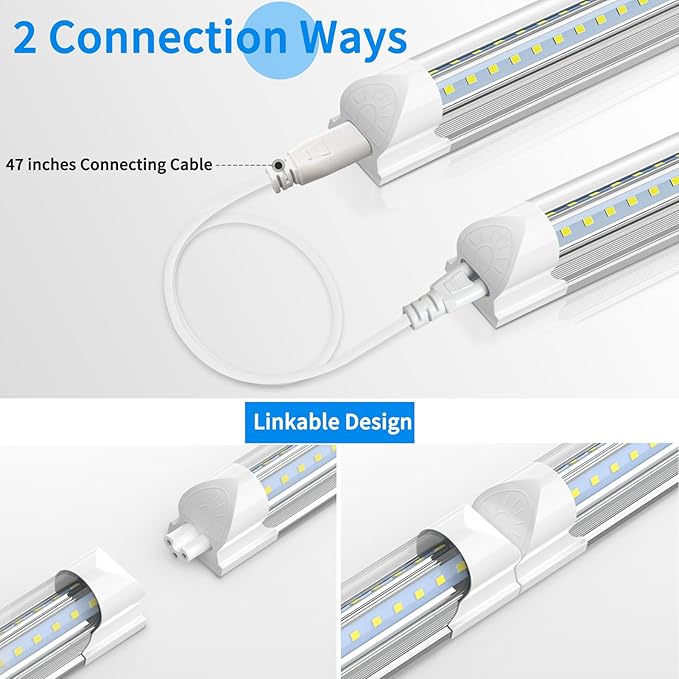 SHOPLED 8FT 100W 15000LM 6000K Cool White High Output Linkable T8 Tube Fixtures, V-Shaped, 8 Foot Lights for Garage, Warehouse, 4 Pack