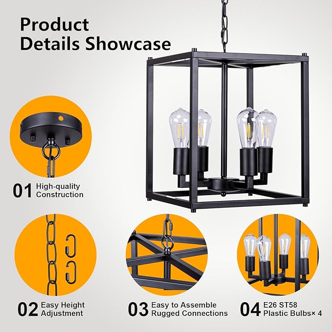 Solar Chandelier Outdoor, 14" Farmhouse Waterproof Dimmable Hanging Pendant Lights for Gazebo, Pergola, Canopy Decor