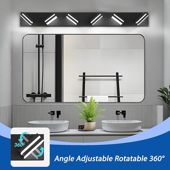 IZORRO LED Modern Bathroom Lights Fixtures(6-Light,Dimmable,360°Rotate),Matte Black Acrylic Wall Lighting,Vanity Lights for Bathroom Over Mirror - 6000k 36In （No Assembly Required）