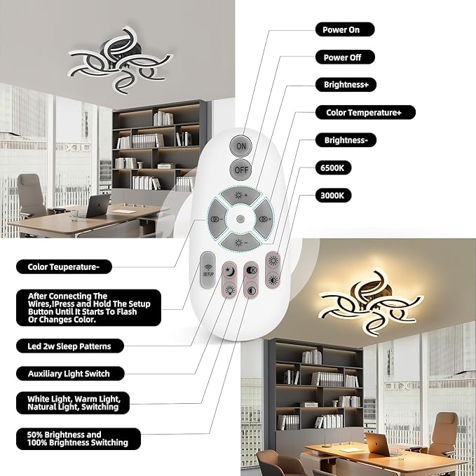 28.1 Inch Modern LED Ceiling Light with Remote, 3 Color Dimmable 56W, CRI90+ 3000-6500K Acrylic Ceiling Light Fixture for Living Room/Bedroom/Dinning Room