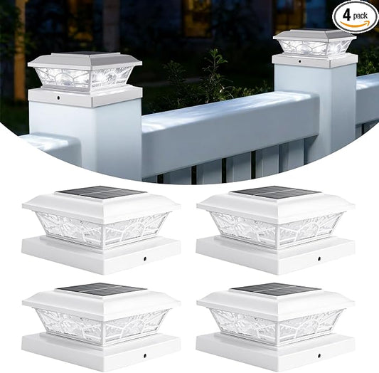Brightever 4x4 3.5x3.5 Solar Post Cap Lights, 4-Pack Outdoor Solar Powered Fence Post Lights Fit Vinyl/Wood Posts, 2 Modes(Warm/Cool Light), Solar Waterproof Deck Post Lights for Garden, Patio, White