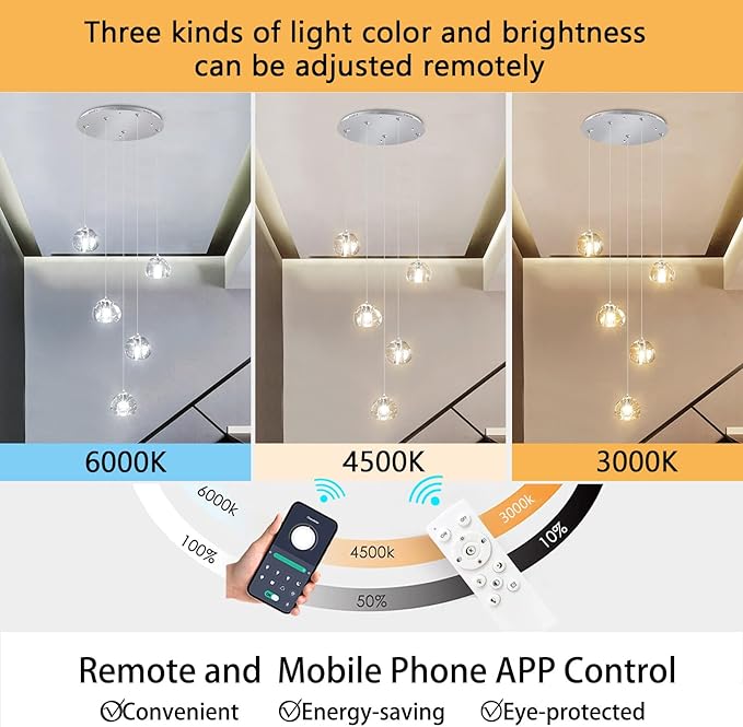 HAIXIANG Modern LED Chandeliers Dining Room Kitchen Pendant Lights Lighting for Island Dimmable Fixtures Floating Bubble Crystal 2700K 6000K Remote Dimming 5-Lights