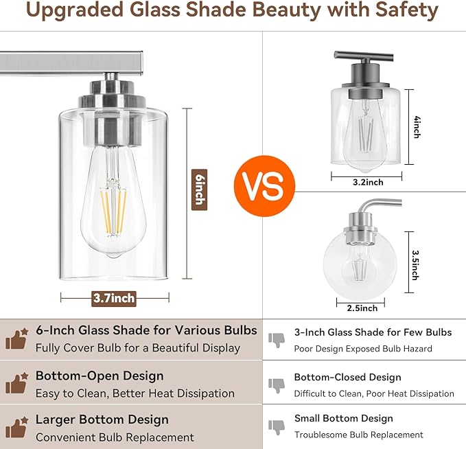 5-Light Bathroom Light Fixtures, 31" Modern Vanity Lights Over Mirror with Clear Glass Shades, Brushed Nickel Light Fixture, Classic Wall Light Fixture for Mirror Living Room Cabinet Bedroom Porch