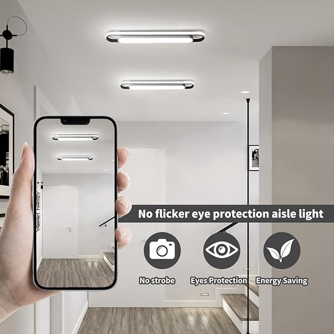 Modern LED Ceiling Light,28.3" Flush Mount Ceiling Lamp,40W 6500K Linear Metal Ceiling Chandeliers Lighting Fixture for Laundry Garage Kitchen Bedroom Dining Room Hallway Closet Aisle