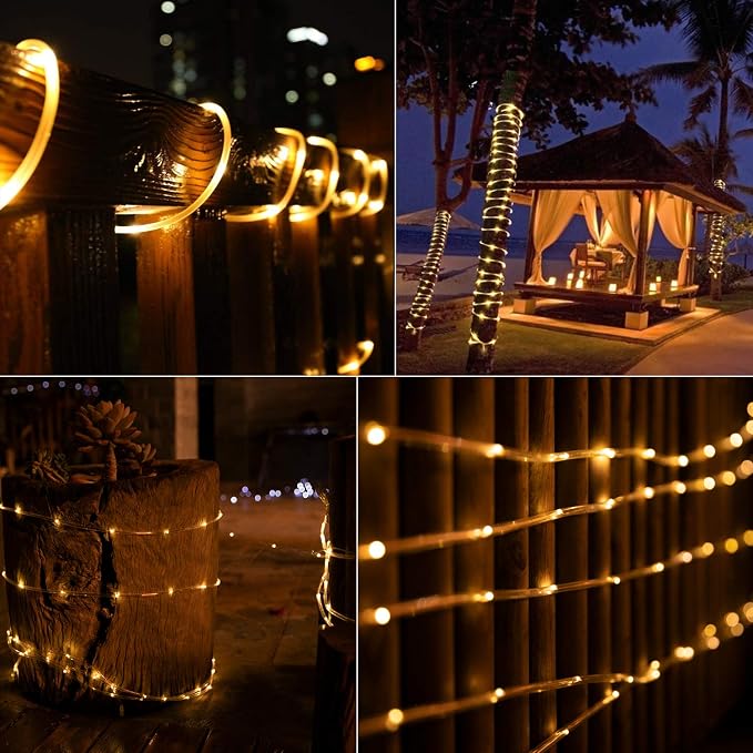 Brightown Solar Rope Lights, 39FT 100LED Outdoor Solar String Lights, IP65 Waterproof Solar Powered Fairy Lights with 8 Lighting Modes for Party Garden Patio Pool Backyard Tree Decoration, Warm White