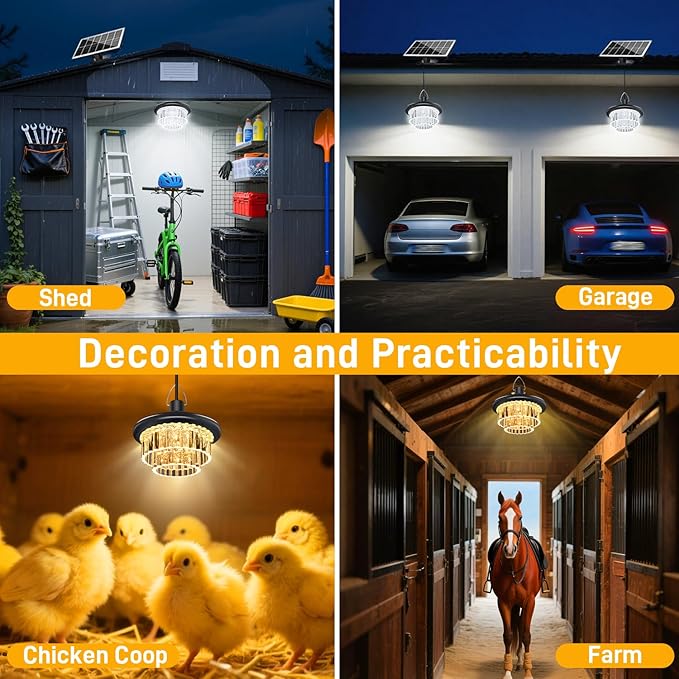 Solar Shed Light Otudoor - Solar Pendant Light Indoor Outdoor with 222 LED 800LM, 3 Modes Motion Sensor with Remote Control for Chicken Coop Barn Patio Gazebo Garage