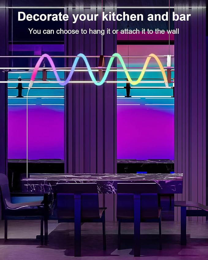 LED Neon Rope Lights, 6.5ft RGBIC 360° Luminous 5v USB Bluetooth APP Control Music Sync IR Remote Color Changing Smart LED Strip Lights for Bedroom Gaming Party Decor