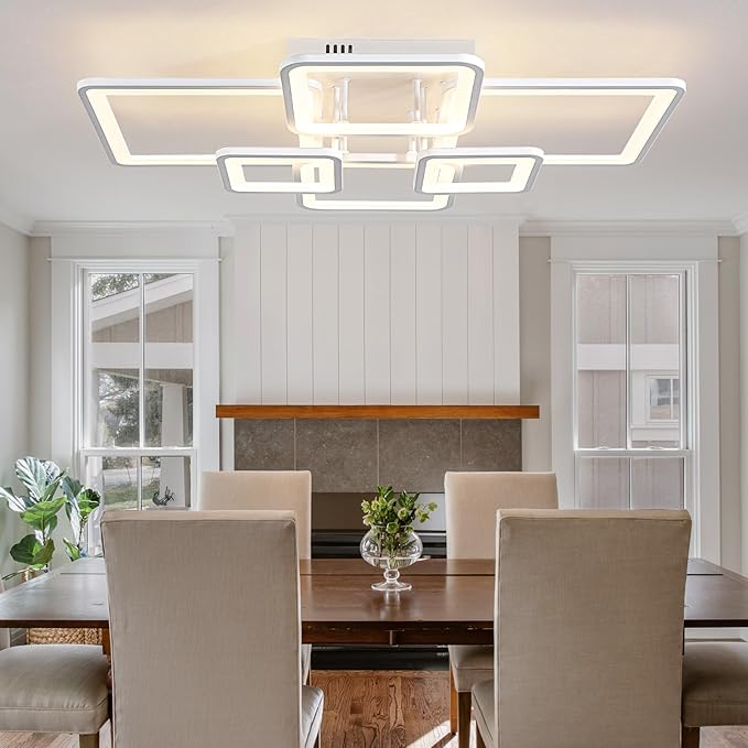Shine LUEST Modern LED Ceiling Lights for Bedroom Dimmable Modern 6 Ring Square Ceiling Lights for Living Room with Remote Control White Bedroom Ceiling Lamp Fixures for Kitchen,Bathroom,Balcony