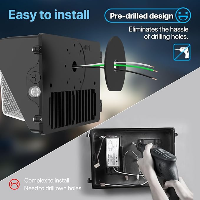 HYPERLITE LED Wall Pack Light: 150W Security Wall Lights with Dusk-to-Dawn Photocell - 5000K 120V LED Wall Lights for Paito Yard Shop Warehouse Barn Factory UL Listed