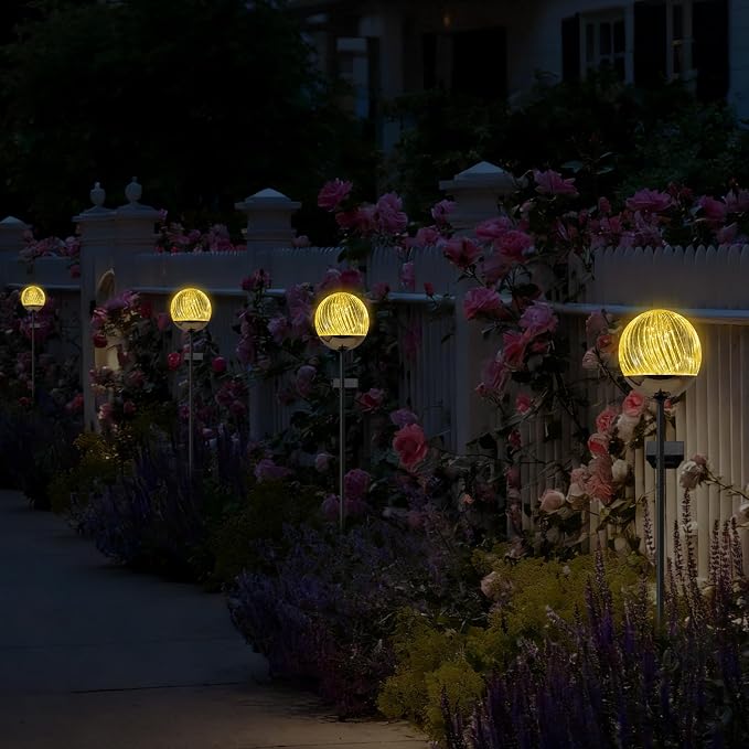 Solar Ball garden Stake Lights - Elegant Outdoor Acrylic Ball Garden Lights, Exquisite Solar garden Globe stake light,out door decor for Yard, Pathway, Patio , gifts for Mom (Black stake , 2 pack)