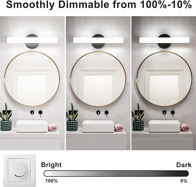 FOLKSMATE 2-Pack Modern Dimmable LED Vanity Light Bar Lighting Fixtures, 15.9 Inch LED Bathroom Light Fixture Over Mirror, 15W 1300LM Daylight White 5000K Wall Sconces Lighting, Black Bath Lamp Bar