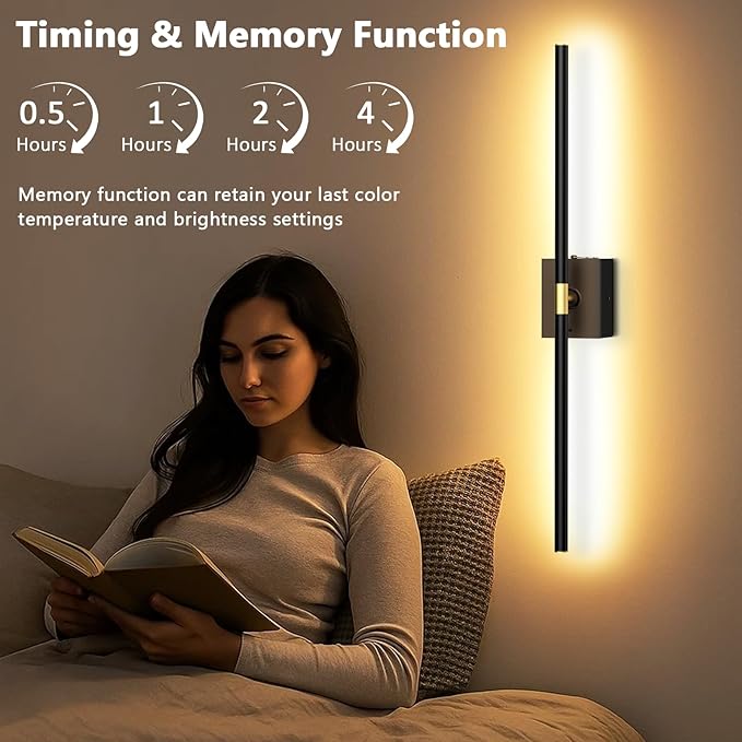 Rechargeable Wall Sconce Set of 2: 10000mAh Battery Operated Wall Sconce with Touch and Remote, 360° Rotate, 4CCT Dimmable Wireless Wall Light LED Wall Lamp for Living Room Bedroom Bathroom, Black