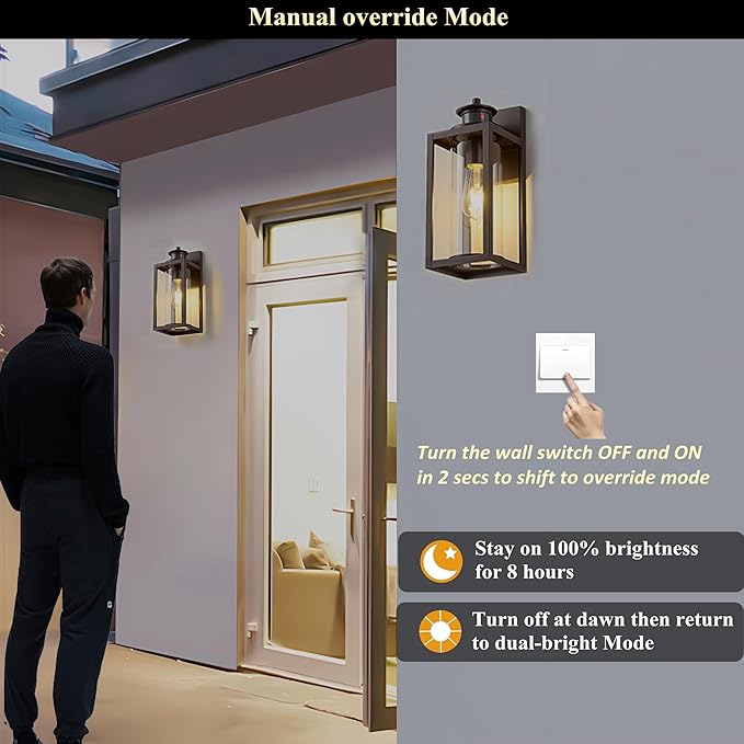 MICSIU Bronze Motion Sensor Exterior Wall Light 2 Pack, Waterproof Dusk to Dawn Outdoor Lighting with Clear Glass, 13 Inch Outside Porch Light for House, Front Porch, Garage, Walkway