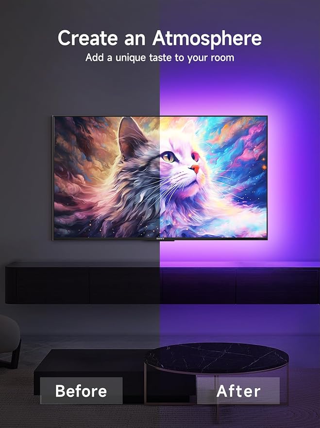 KANTUTOE TV LED Lights, 13.1ft LED Lights for 43-65in TVs, RGB TV Backlight Behind with Music Sync Bluetooth APP and Remote Control Strip Light USB Powered for Bedroom Gaming Room Decor