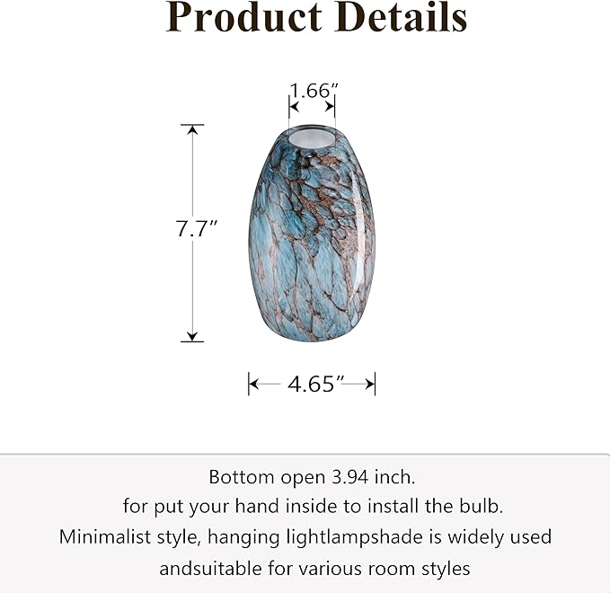 3 Pack Replacement 4.7" Art Blue Cover Glass Shade Ceiling Fan Light Lampshade for Chandelier Vanity Lights Wall Sconces Pendant Light,1.66" Fitter Size,7.7" high*4.7"diameter