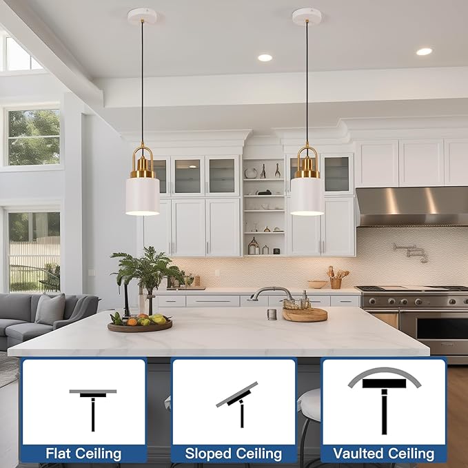 5.11-inch Diameter, Modern White Cylindrical Pendant Light, Suitable for Kitchen Island, Sink, Dining Room, Bedroom, Corridor, bar Counter in a Country-Nordic Style