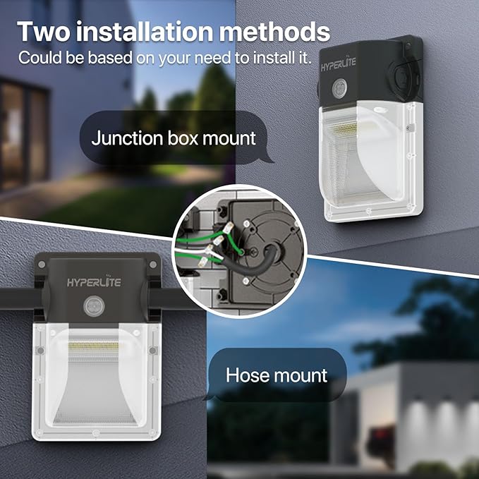 HYPERLITE LED Wall Pack Light: 30W 3600lm 5000K LED Wall Pack with Photocell, 2024 New Ideal Wall Pack LED Exterior Light for House, Garage, Door, Yard, Porch, Home, Driveway
