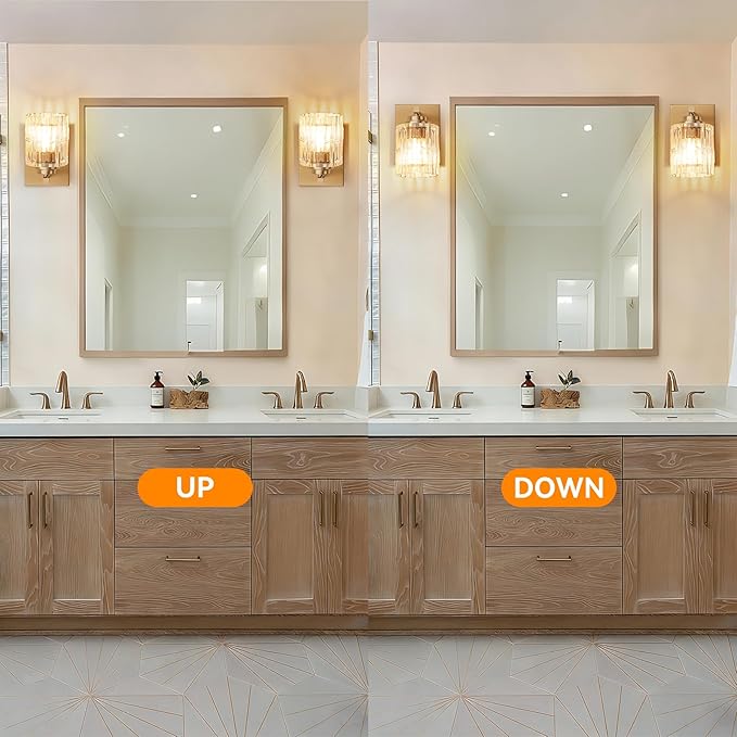 TALOYA 4 Inch Bathroom Light Fixtures,Modern,Set of 2 Light Brushed Gold Vanity Lights with Wide Vertical Ribbed Thickened Glass Shade for Mirror Makeup Room Hallway（Bulbs Not Included）
