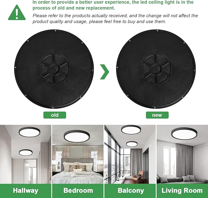 12 Inch LED Flush Mount Ceiling Light 6PK, 24W, 2520LM, 3000K/4000K/6000K CCT Selectable, Round Flat Panel Light Low Profile Ceiling Light Fitures for Hallway, Kitchen, Bedroom, Laundry Room, Black