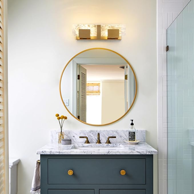 LED Bathroom Vanity Light: 16 inch Brushed Gold Acrylic Modern Lighting Fixtures - 2 Lights Contemporary Smoke Design Wall Lights Fixture Over Mirror 3000K