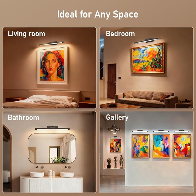 Glendan Wireless Picture Light for Wall: 16" Rechargeable Art Light with Remote & Timer, 5000mAh Battery Operated Poster Lights, 3 Color Modes & 3 Brightness Levels for Pictures, Gallery, Frame