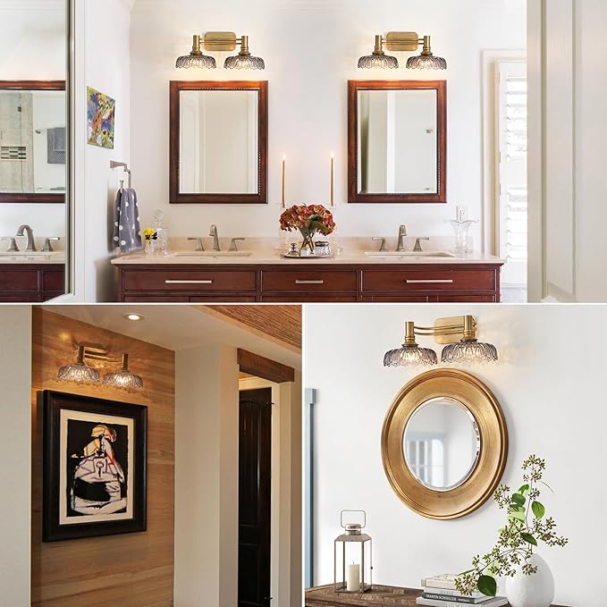 2 Light Bathroom Vanity Lights Grey Glass Lampshade Wall Sconces for Kitchen Dining Room Bedroom Hallway