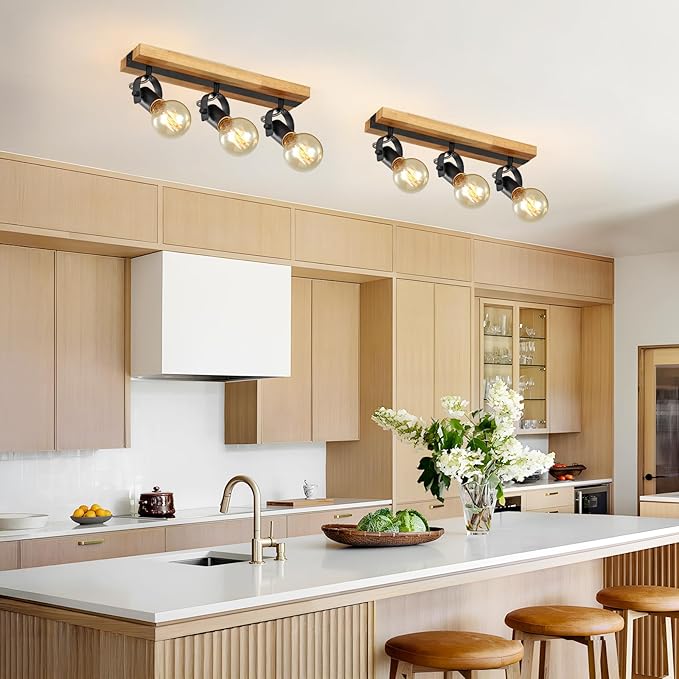 SEEBLEN Industrial Track Lighting Fixtures Ceiling, Farmhouse Wood Ceiling Spot Lighting,Rustic Kitchen Ceiling Light Fixtures for Kitchen Bedroom Bathroom Hallway.