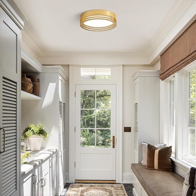 Gold Flush Mount Ceiling Light, Modern Dimmable LED Light Fixture, Minimalist Metal Ceiling Lamp for Bedroom Kitchen Laundry Room Hallway Entry 2700 K - 6000 K 5CCT 11.8 Inch