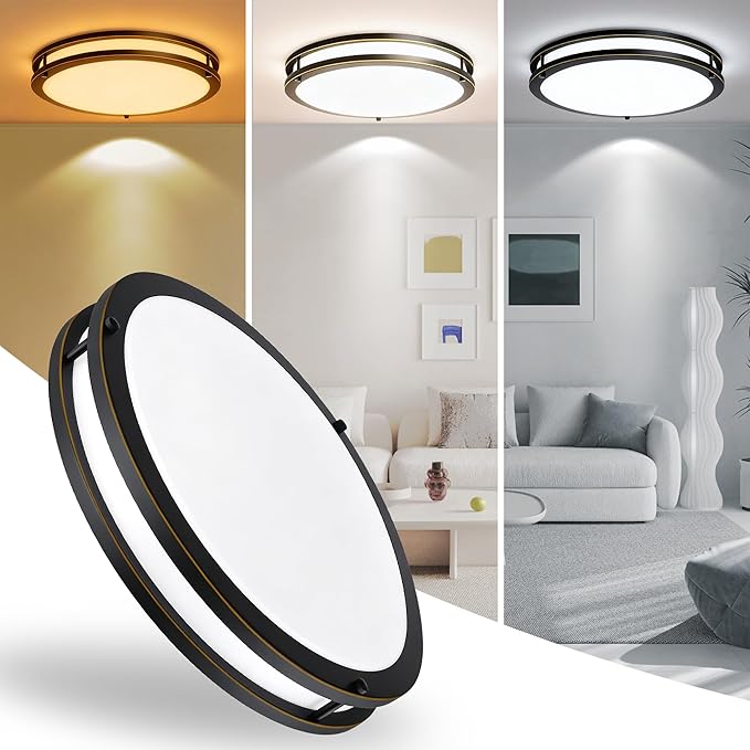 16 Inch Oil Rubbed Bronze LED Ceiling Light 3000K/4000K/5000K Dimmable 16in Round Flush Mount Ceiling Lights Oil Rubbed Bronze Bathroom Bedroom Ceiling Light Fixture for Hallway Entrance,25W