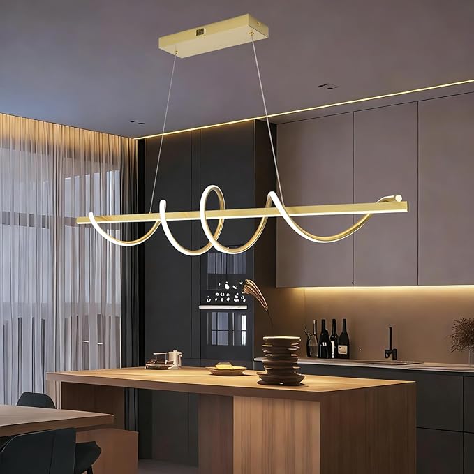 Gold Modern Chandelier for Dining Room,Creative Modern Led Pendant Light for Kitchen Island Lighting Dimmable 39.73" Twist Design Modern Led Chandelier 3000K-6500K Adjustable Color Temperature