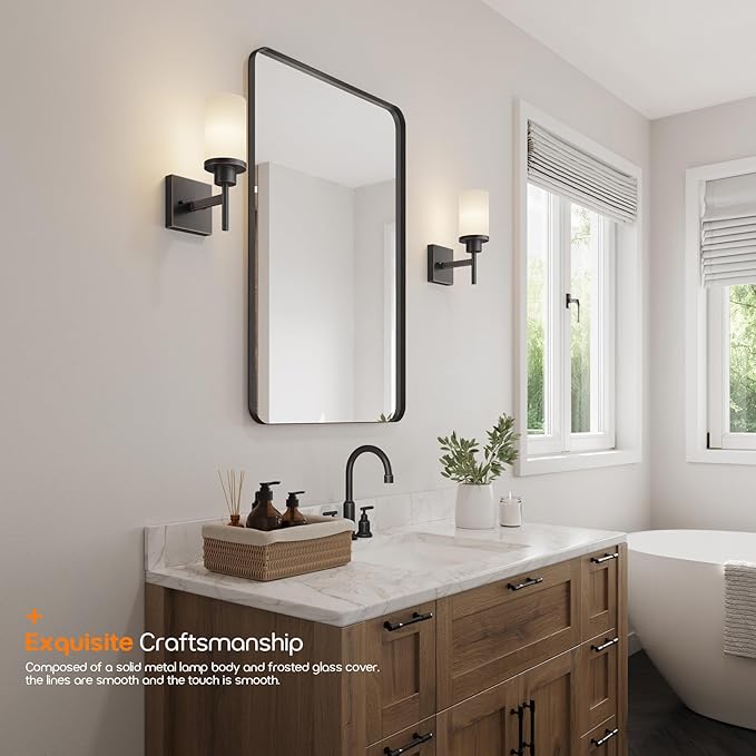 Wall Lights Over Mirror Bathroom Vanity Light Fixtures with White Frosted Glass, Wall Sconce for Porch Hallway Entrance, Oil Rubbed Bronze T001ORB-L1