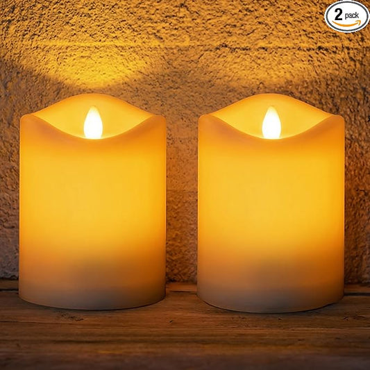 Solar Candles Outdoor Waterproof,Flameless Pillar IP65 Waterproof White Fake Candle,Dusk to Dawn,Solar Powered LED Candles for Patio Yard Table Deck Window Outdoor Lantern Decor,3"x4", Set of 2